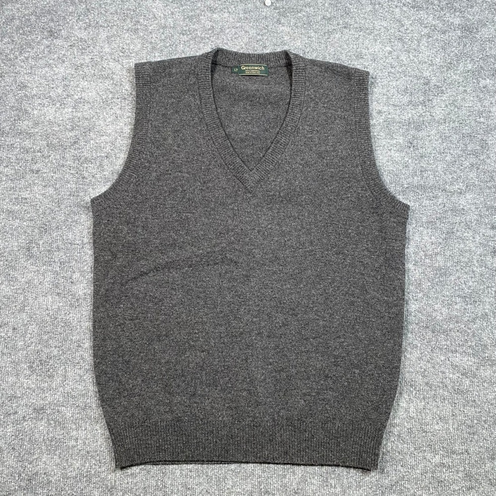 Greenwich Mens Charcoal Grey 100% Lambswool V-Neck Sweater Vest Size LT Tall